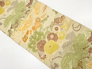 アンティーク 鶴に菊・若松・古典柄織り出し丸帯(材料)